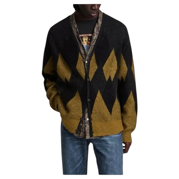 ALL SAINTS Sigurd Diamond-Pattern Wool-Blend Cardigan in “Mocha Brown” - Picture 1 of 13